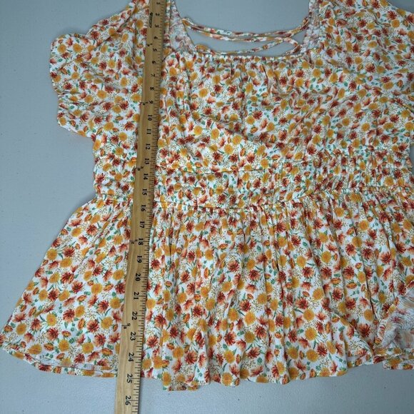 Torrid Babydoll Top 2X Floral Crinkle Gauze Lace up Back - Picture 10 of 11